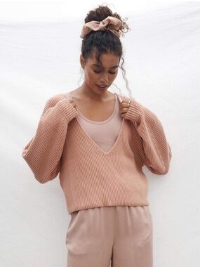 Lunya Cozy Prima Sweater Reversible Ribbed Silk Blend Oversized Womens Size S